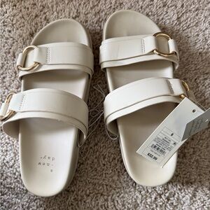 A New Day Cream Slide Sandals with Gold Accents